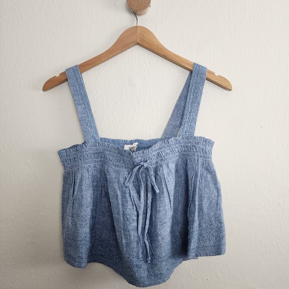 American Eagle Blue Denim Chambray Floral Embroidered Crop Top NWT Small